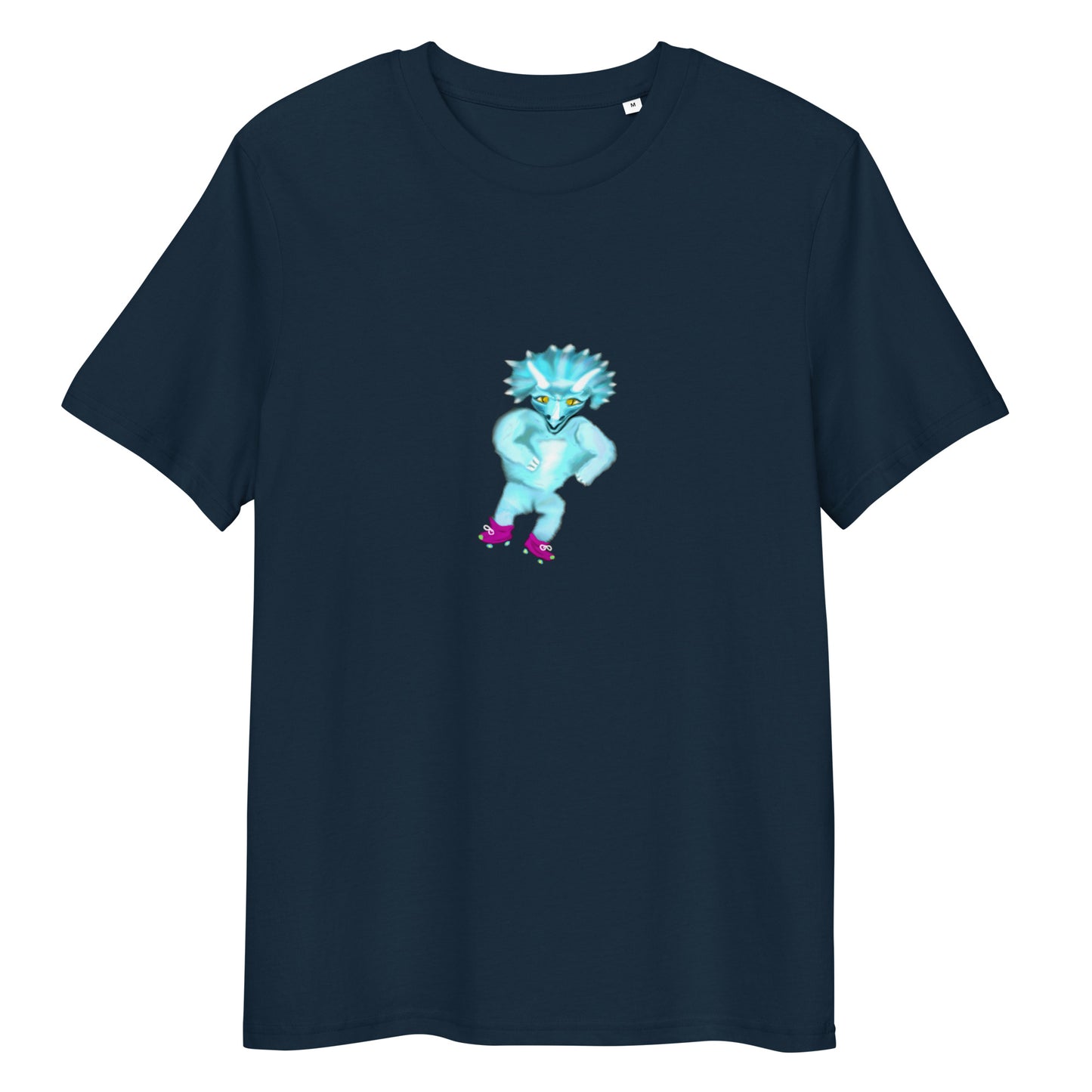 Dinosaur Triceratops Roller Skating | 100% Organic Cotton T Shirt in navy