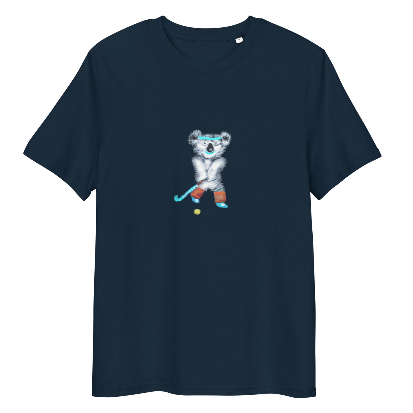 Koala Playing Hockey | 100% Organic Cotton T Shirt in navy