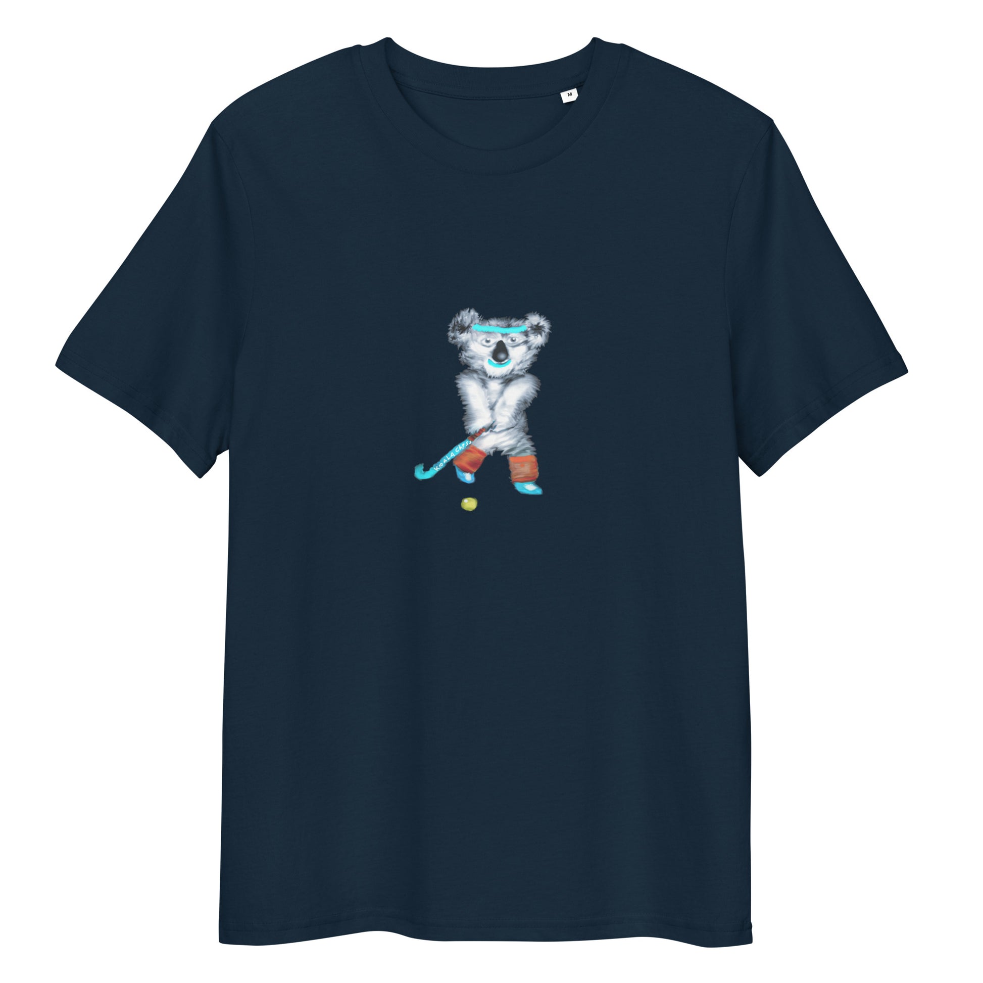 Koala Playing Hockey | 100% Organic Cotton T Shirt in navy