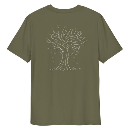 Autumn White Tree Trance | 100% Organic Cotton T Shirt in khaki back