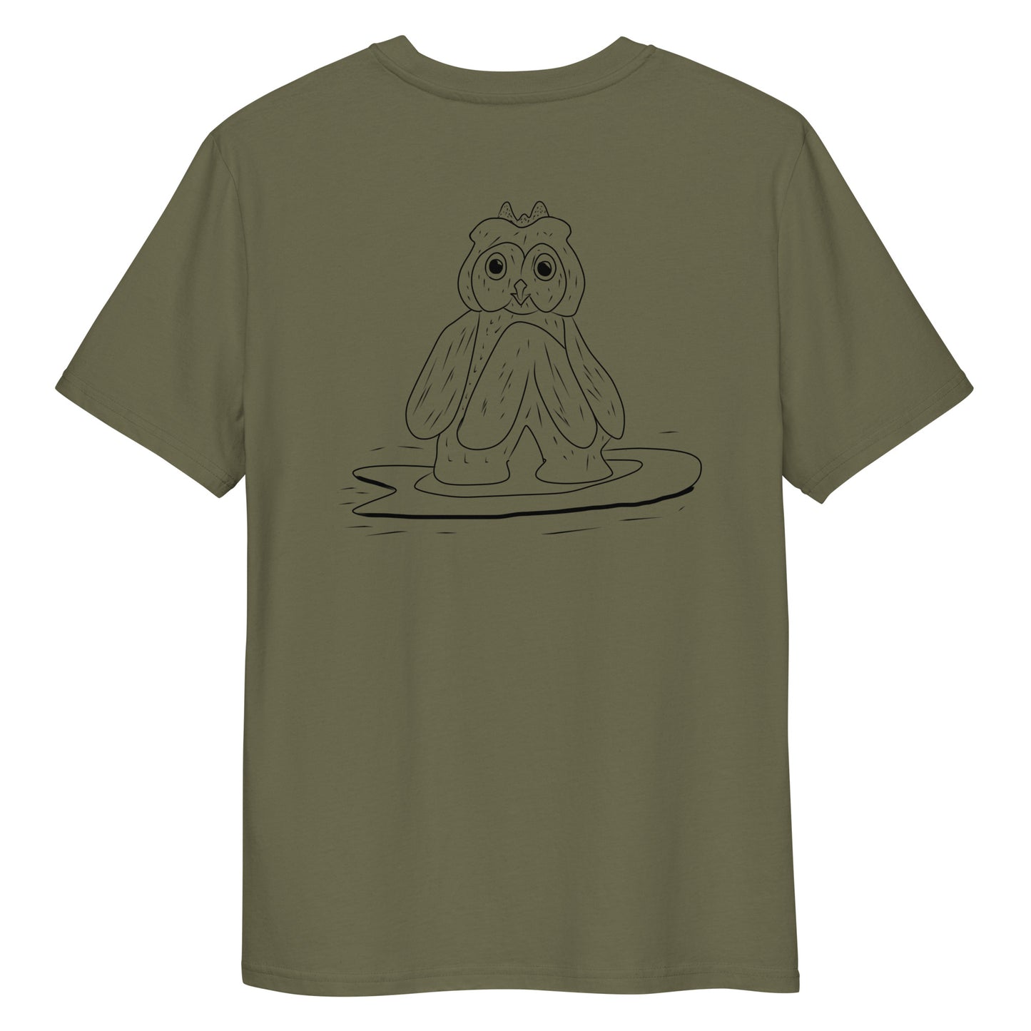 Surfing Owl | 100% Organic Cotton T Shirt in khaki back