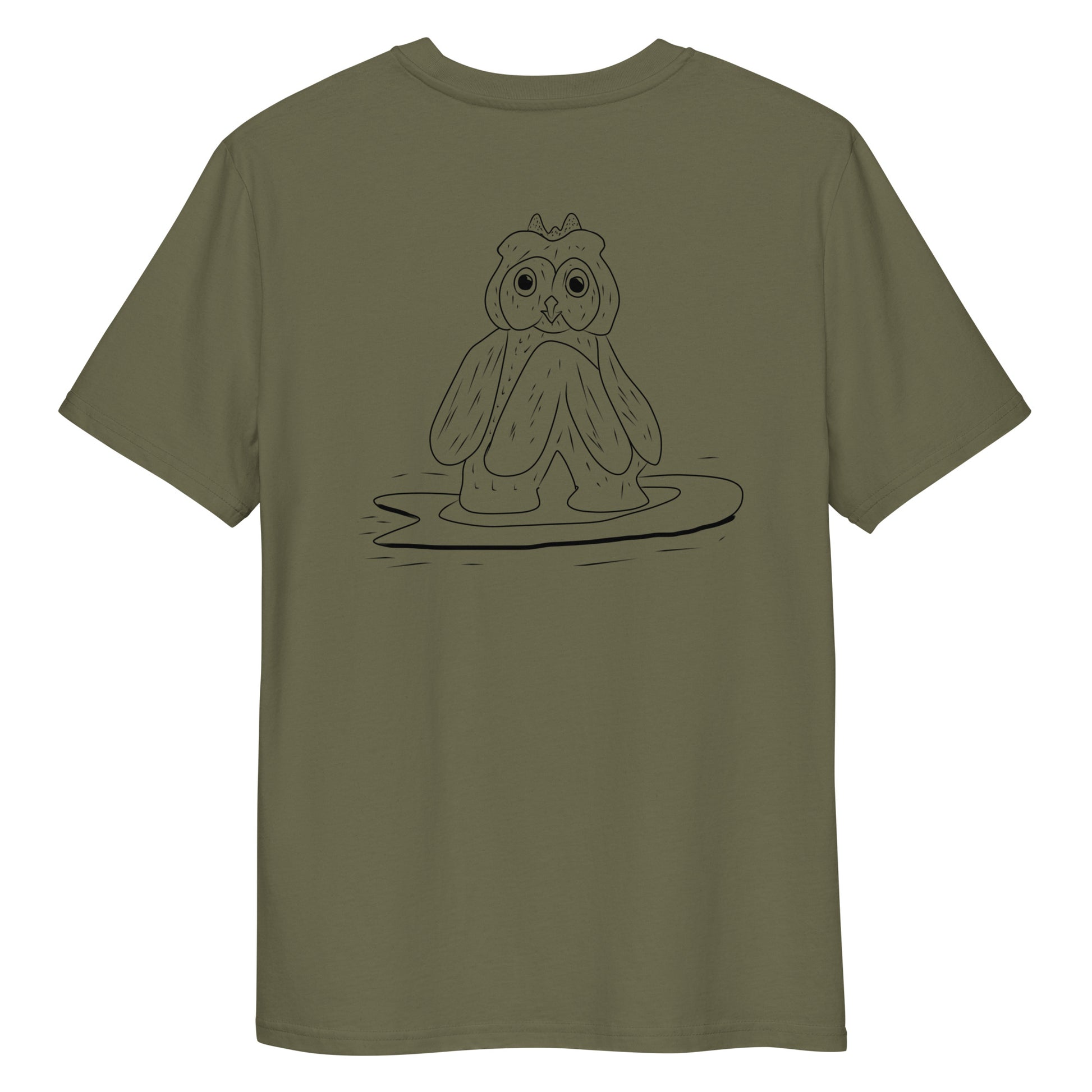 Surfing Owl | 100% Organic Cotton T Shirt in khaki back