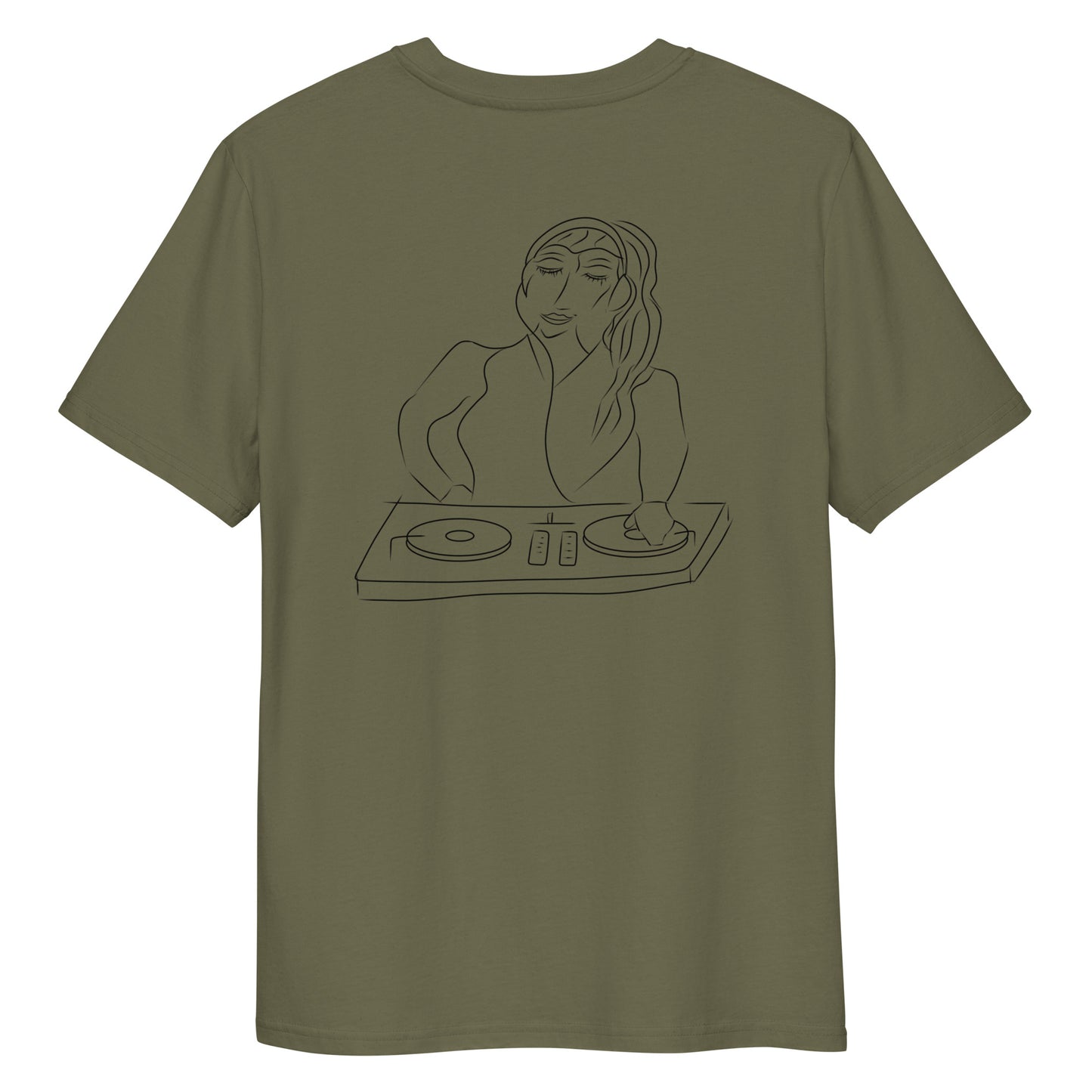 Woman DJ | 100% Organic Cotton T Shirt khaki back view