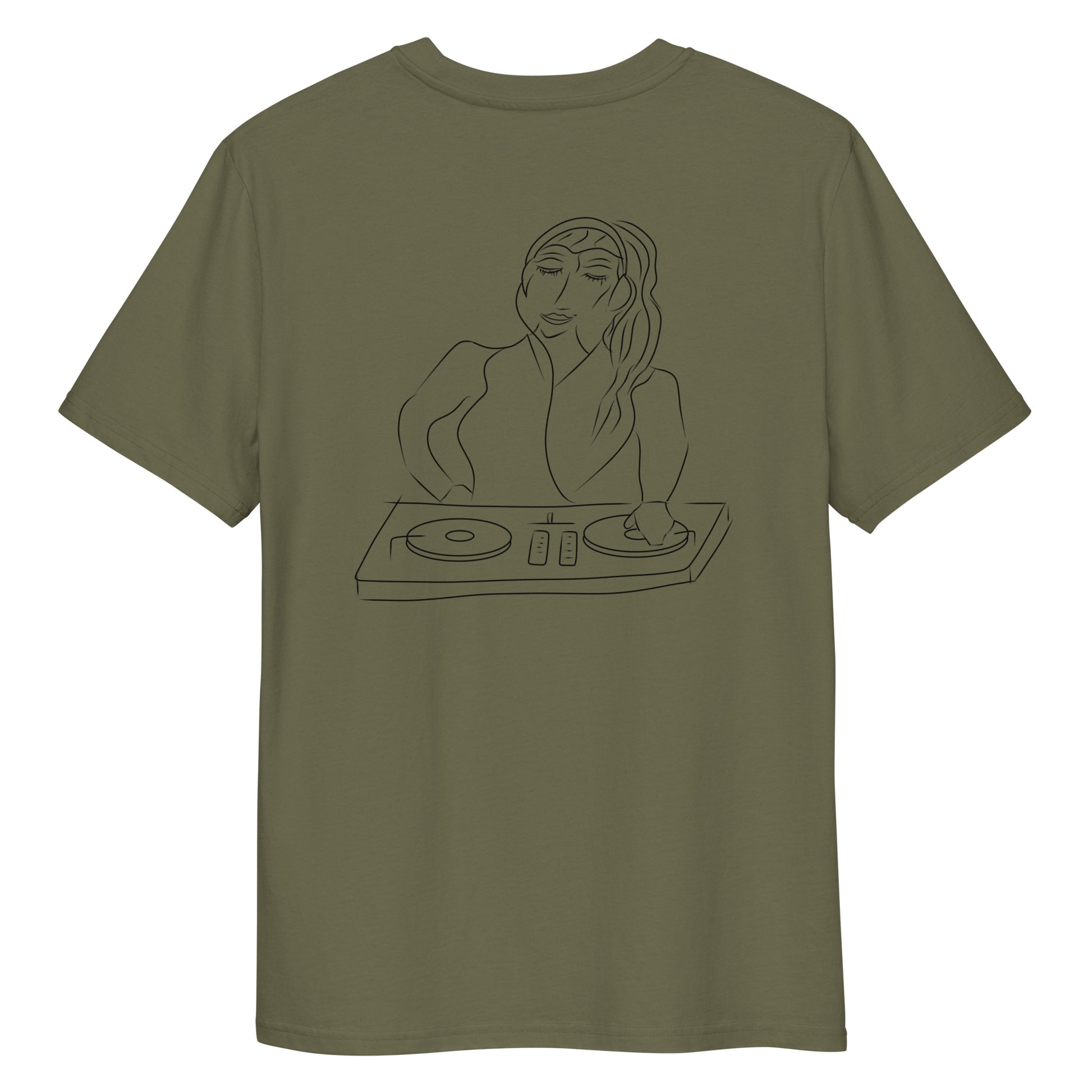 Woman DJ | 100% Organic Cotton T Shirt khaki back view