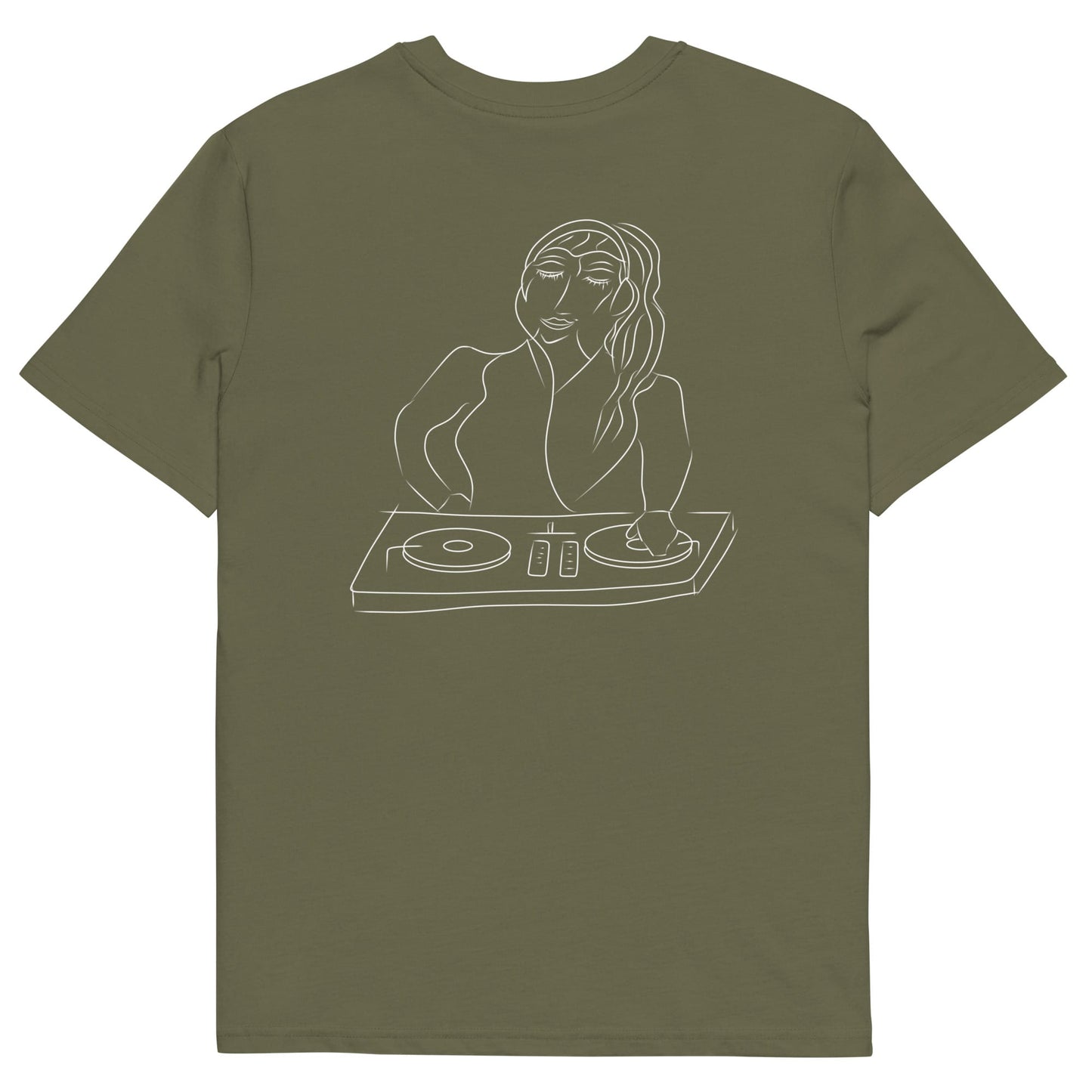Woman DJ White | 100% Organic Cotton T Shirt in khaki back view
