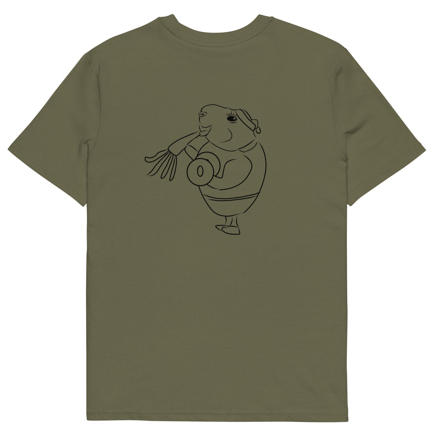 Guinea Pig Weight Lifter | 100% Organic Cotton T Shirt in khaki back view