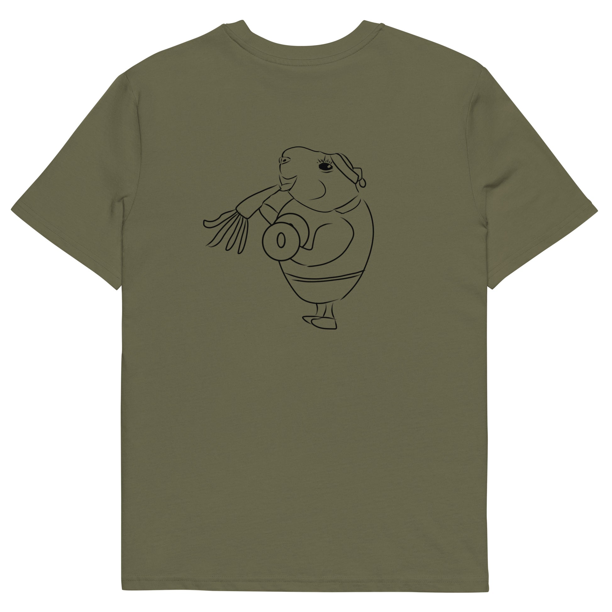 Guinea Pig Weight Lifter | 100% Organic Cotton T Shirt in khaki back view