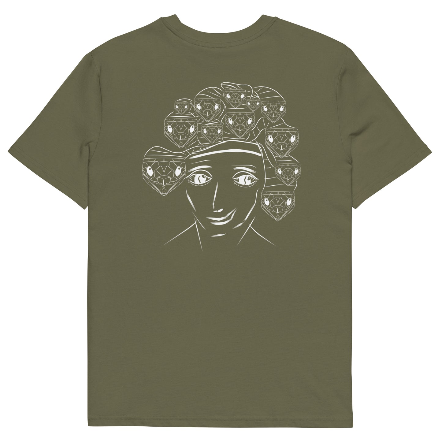 White Medusa | 100% Organic Cotton T Shirt in khaki back view