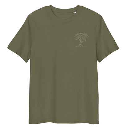 Autumn White Tree Trance | 100% Organic Cotton T Shirt in khaki
