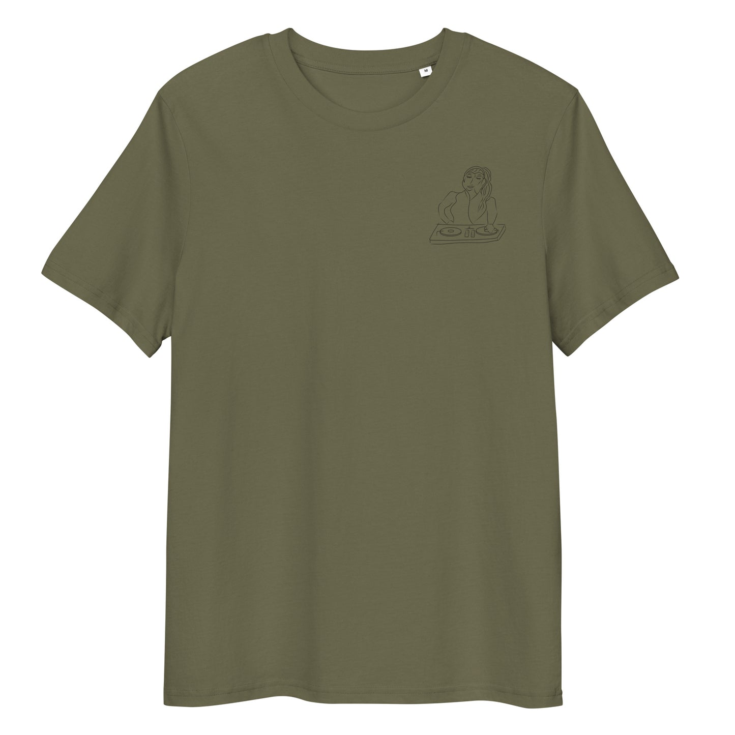 Woman DJ | 100% Organic Cotton T Shirt khaki front view