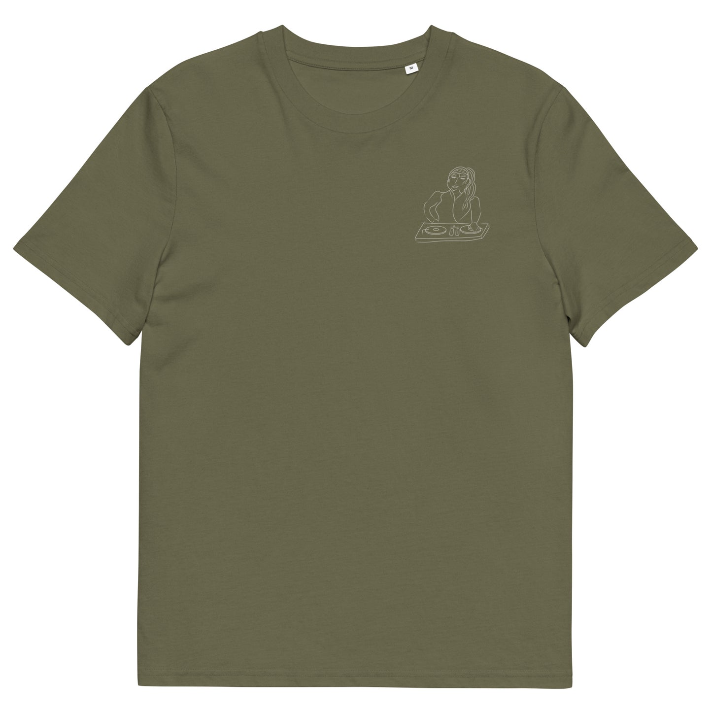 Woman DJ White | 100% Organic Cotton T Shirt in khaki front view
