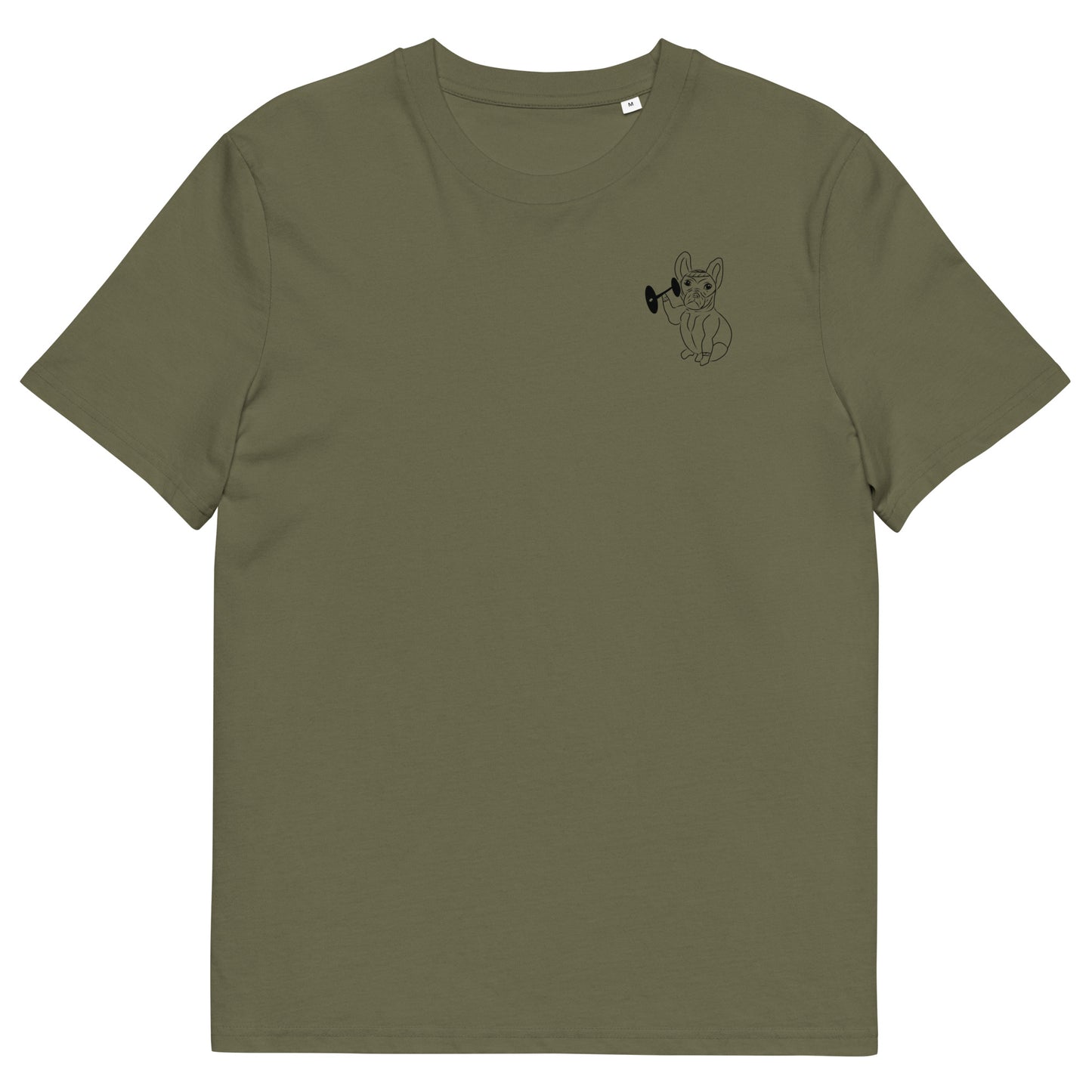 French Bulldog Weight Lifter | 100% Organic Cotton T Shirt in khaki