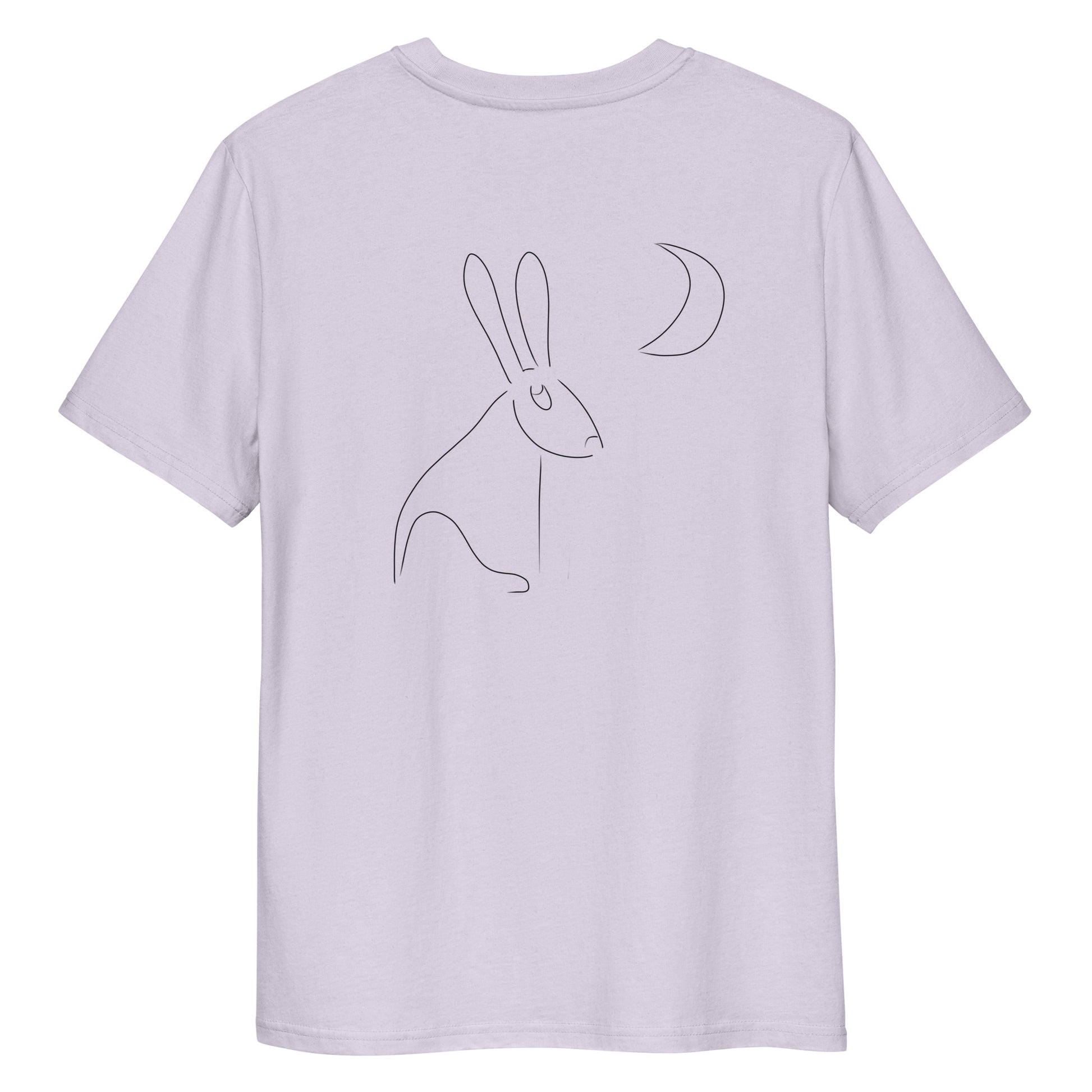 Hare Stares at Moon | 100% Organic Cotton T Shirt in lavender back