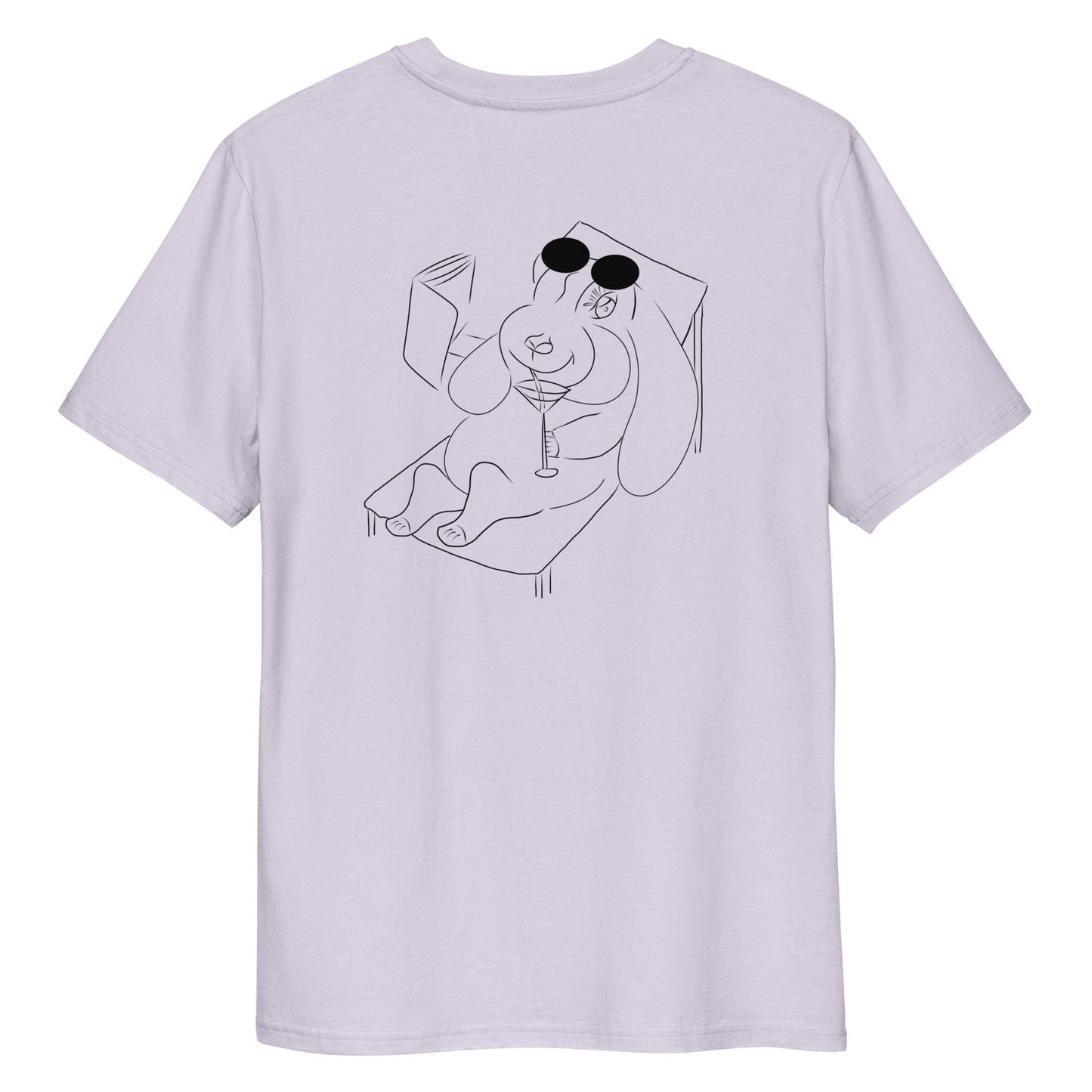 Bunny hop and sip | 100% Organic Cotton T Shirt in lavender back view