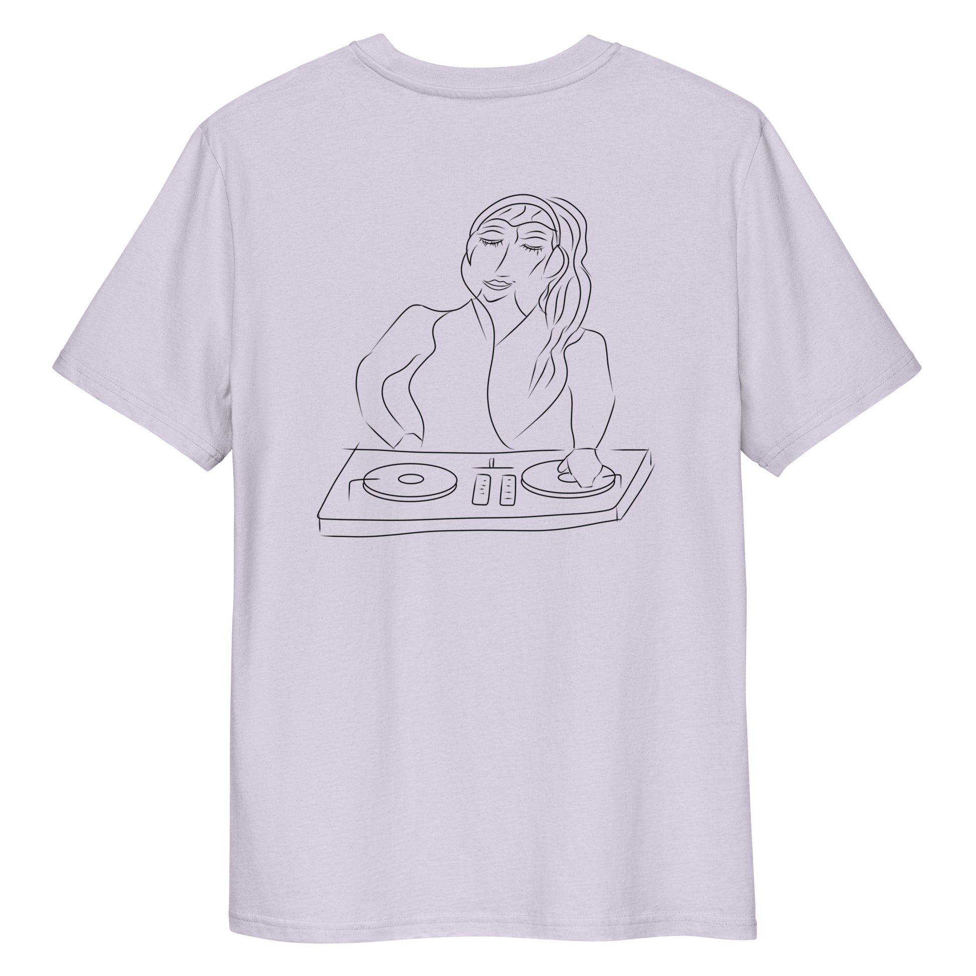 Woman DJ | 100% Organic Cotton T Shirt in lavender back view