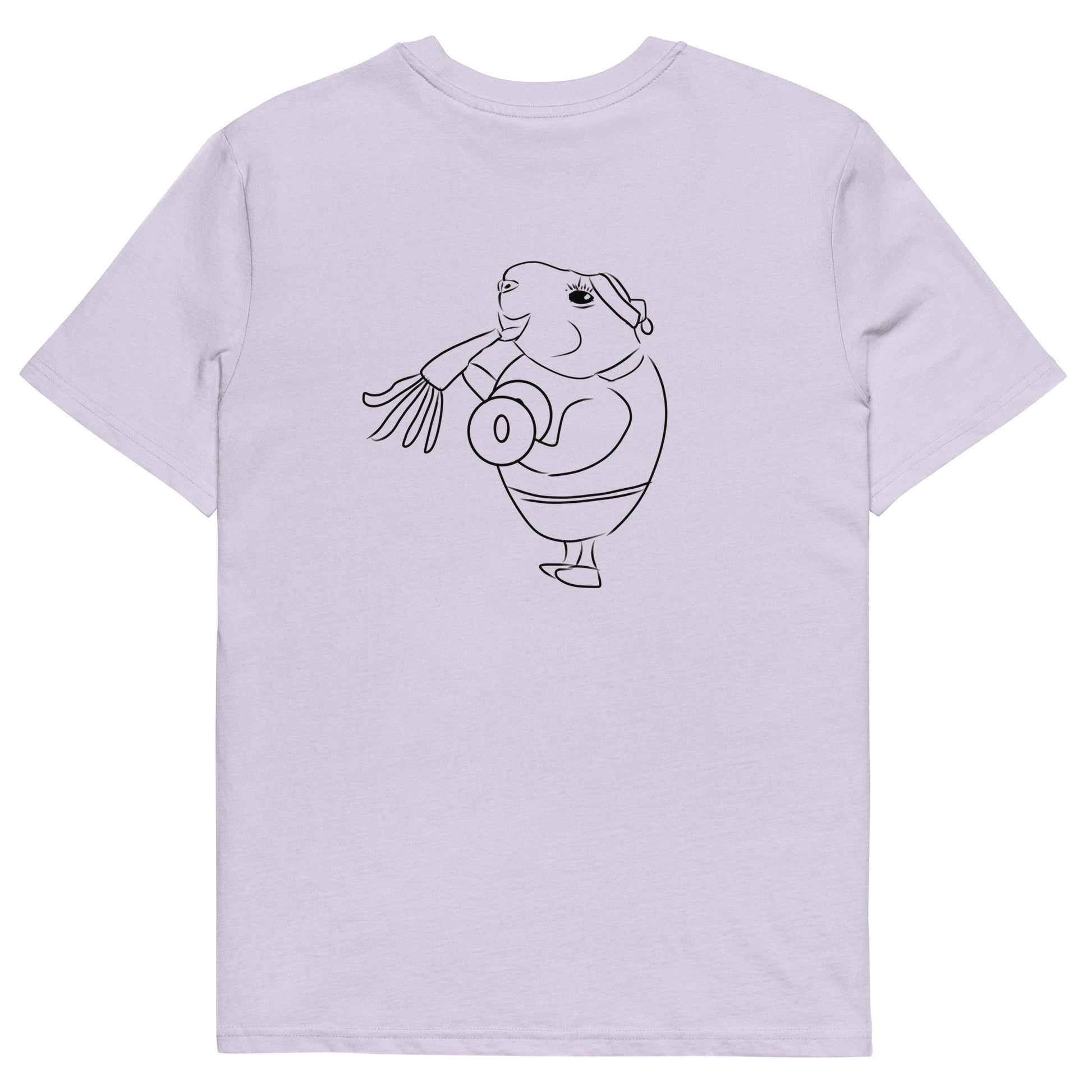 Guinea Pig Weight Lifter | 100% Organic Cotton T Shirt in lavender back
