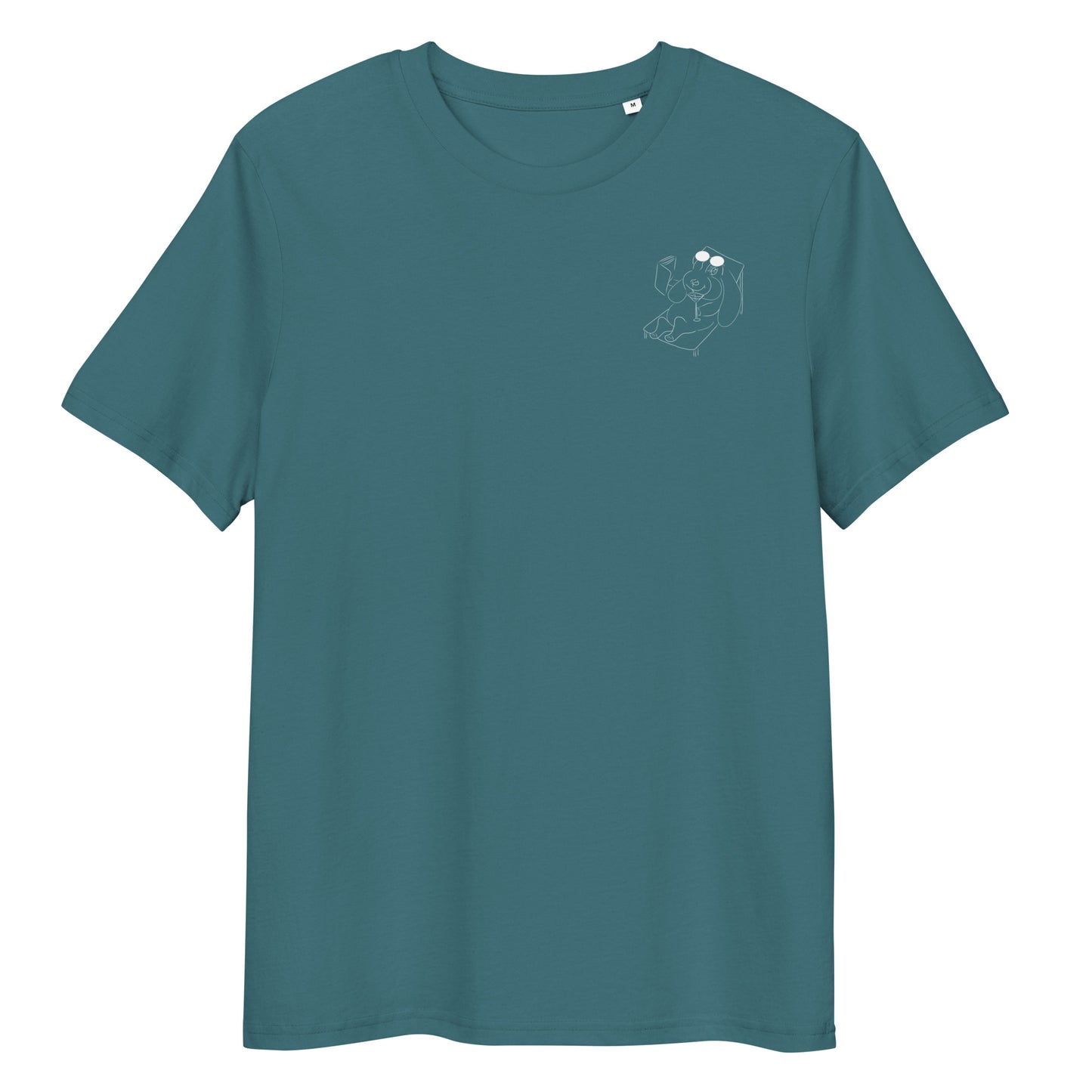 White Bunny Hop and Sip | 100% Organic Cotton T Shirt in stargazer front view