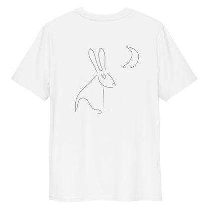 Hare Stares at Moon | 100% Organic Cotton T Shirt in white back