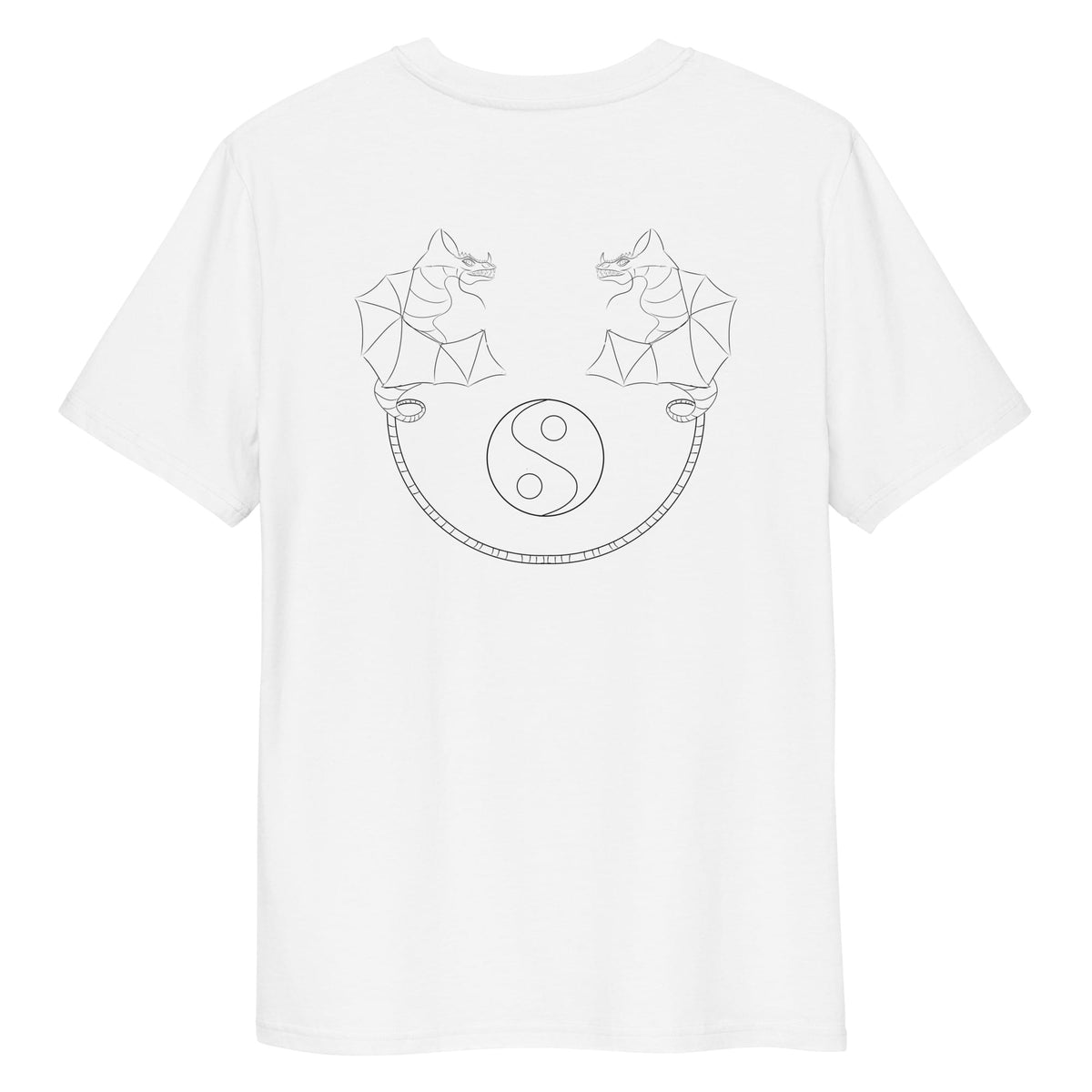 Dragon Dance, Yin and Yang | 100% Organic Cotton T Shirt in white back view