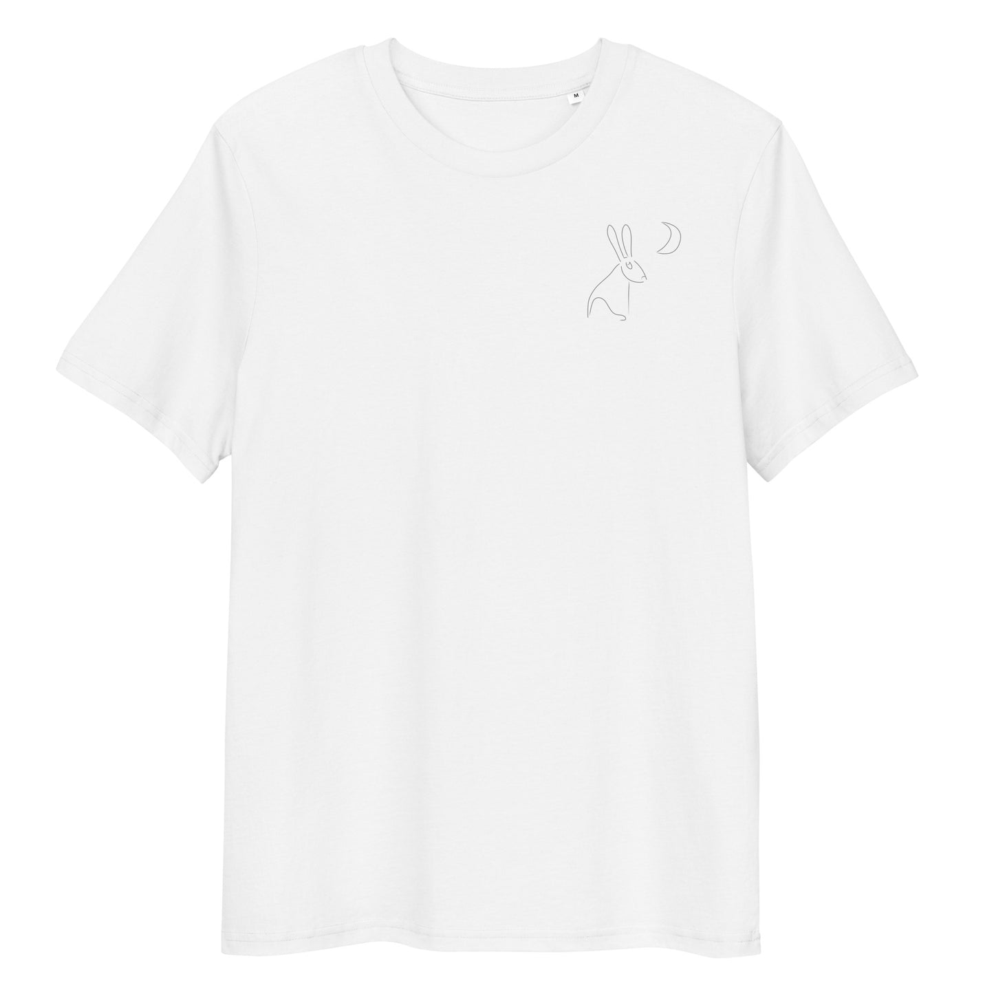 Hare Stares at Moon | 100% Organic Cotton T Shirt in white front view