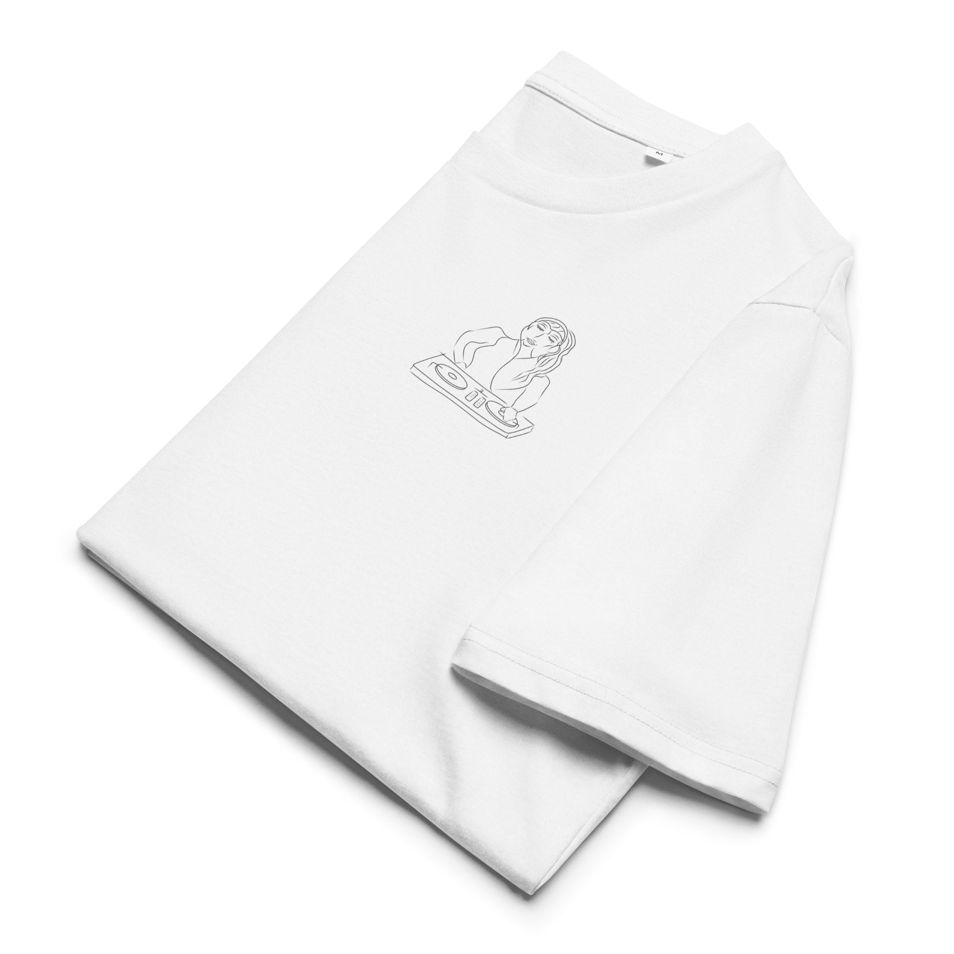 Woman DJ | 100% Organic Cotton T Shirt in white folded