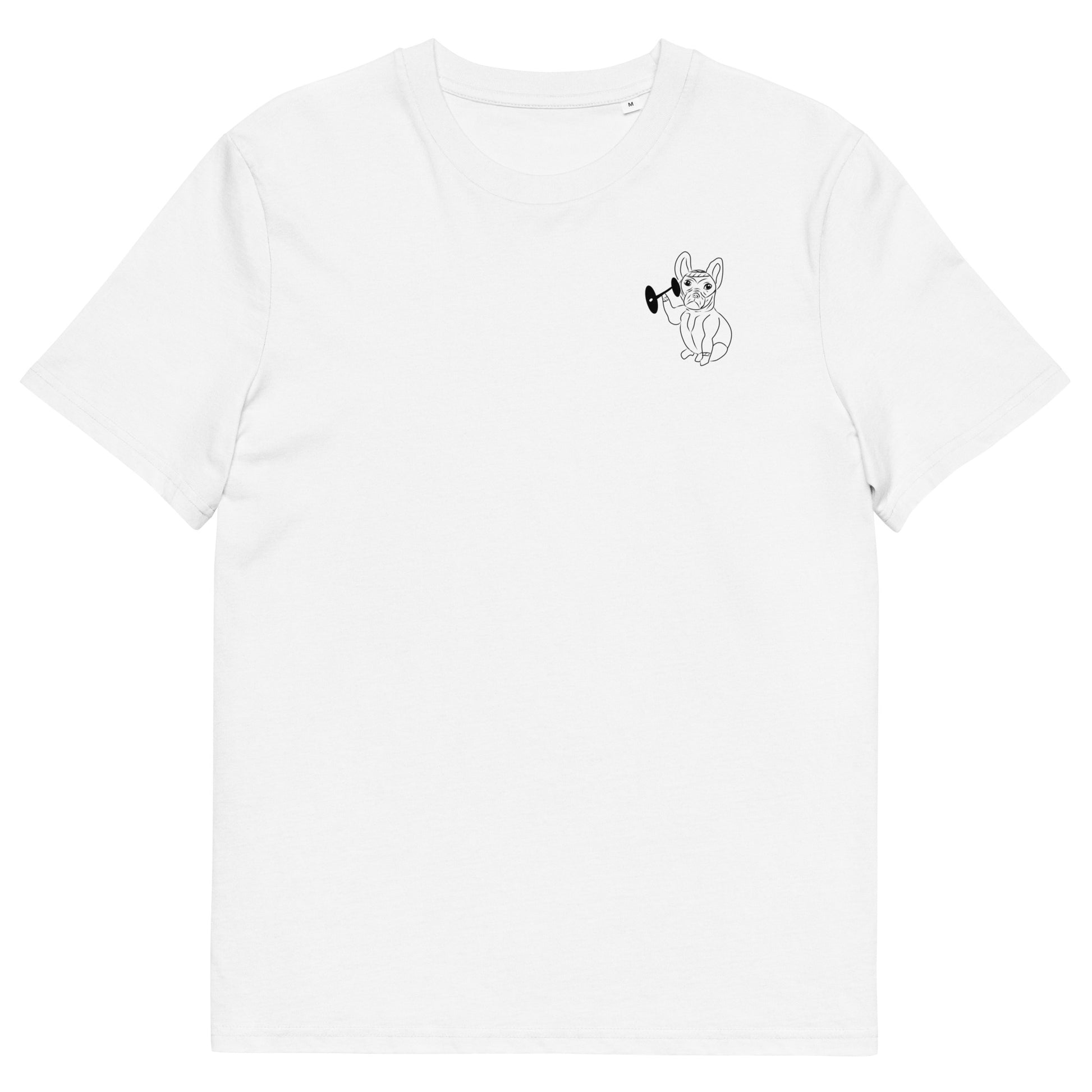 French Bulldog Weight Lifter | 100% Organic Cotton T Shirt in white front