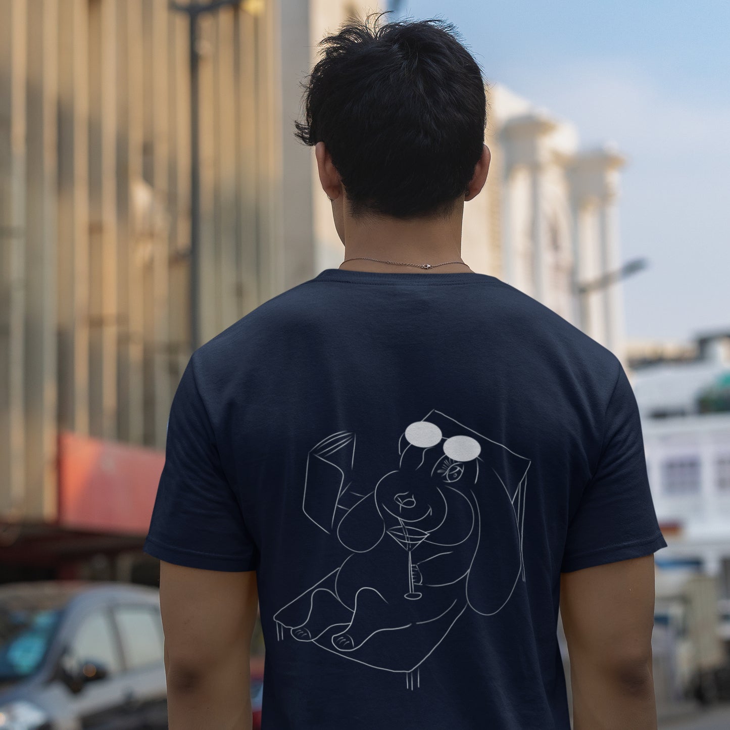 White Bunny Hop and Sip | 100% Organic Cotton T Shirt worn by a man