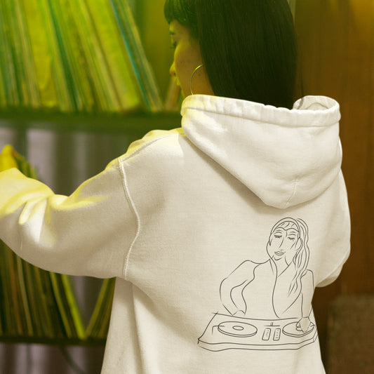 Woman DJ | Sustainable Hoodie worn by a woman