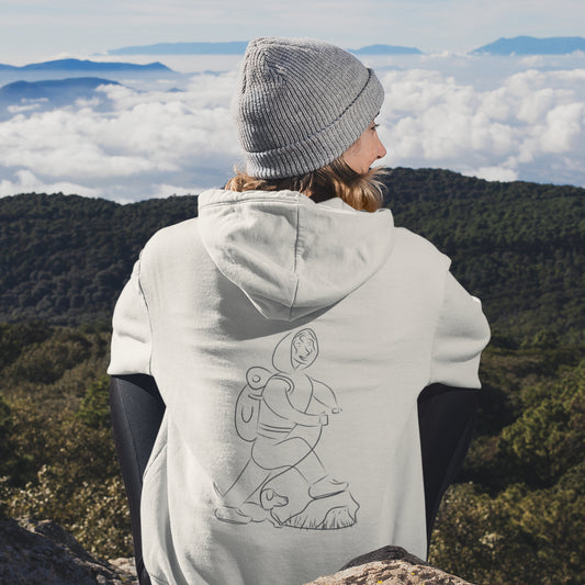 Woman and Dog Hiking | Sustainable Hoodie worn by a woman