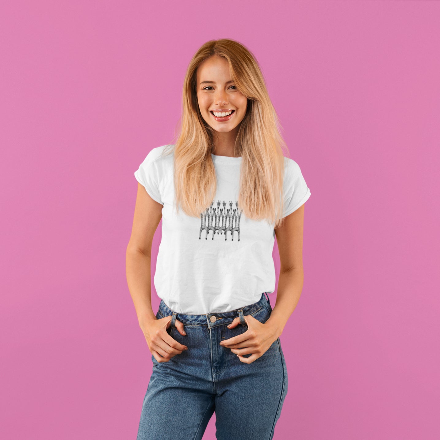 Giraffes | 100% Organic Cotton T Shirt worn by a woman