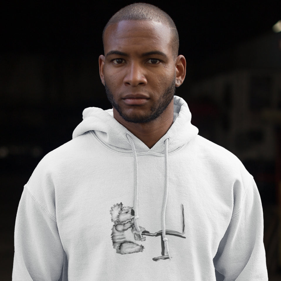 Man wearing a Koala on a computer sustainable vegan hoodie