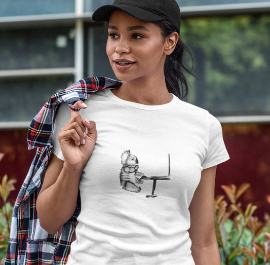 Koala on Computer | 100% Organic Cotton T Shirt worn by a woman