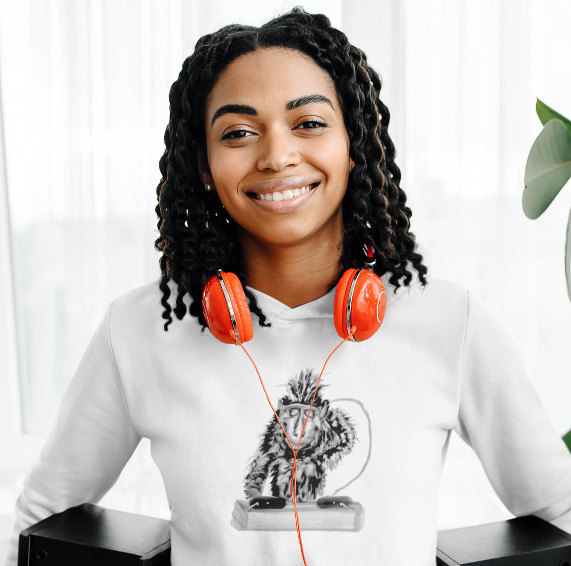 Monkey DJ sustainable vegan hoodie two pockets