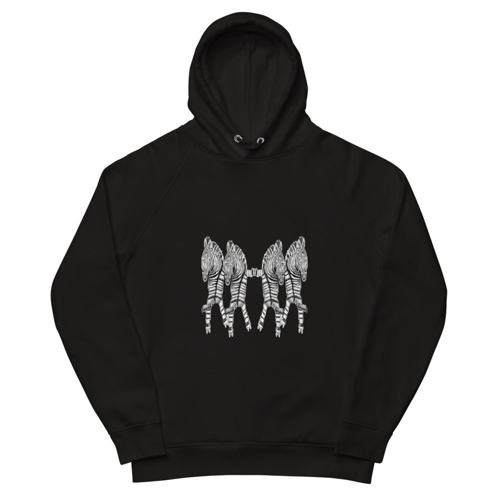 Rollerskating zebras sustainable vegan hoodie in black