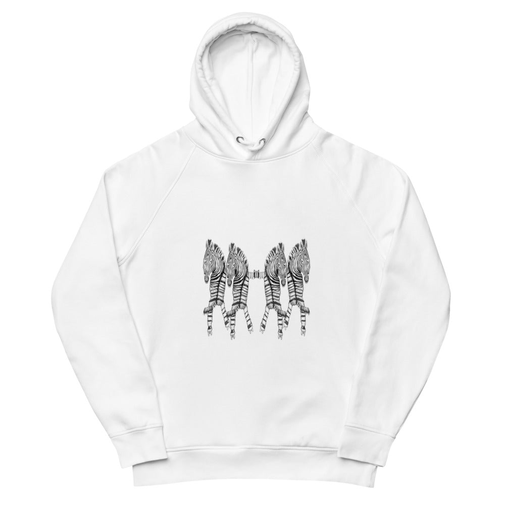 Rollerskating zebras sustainable vegan hoodie in white