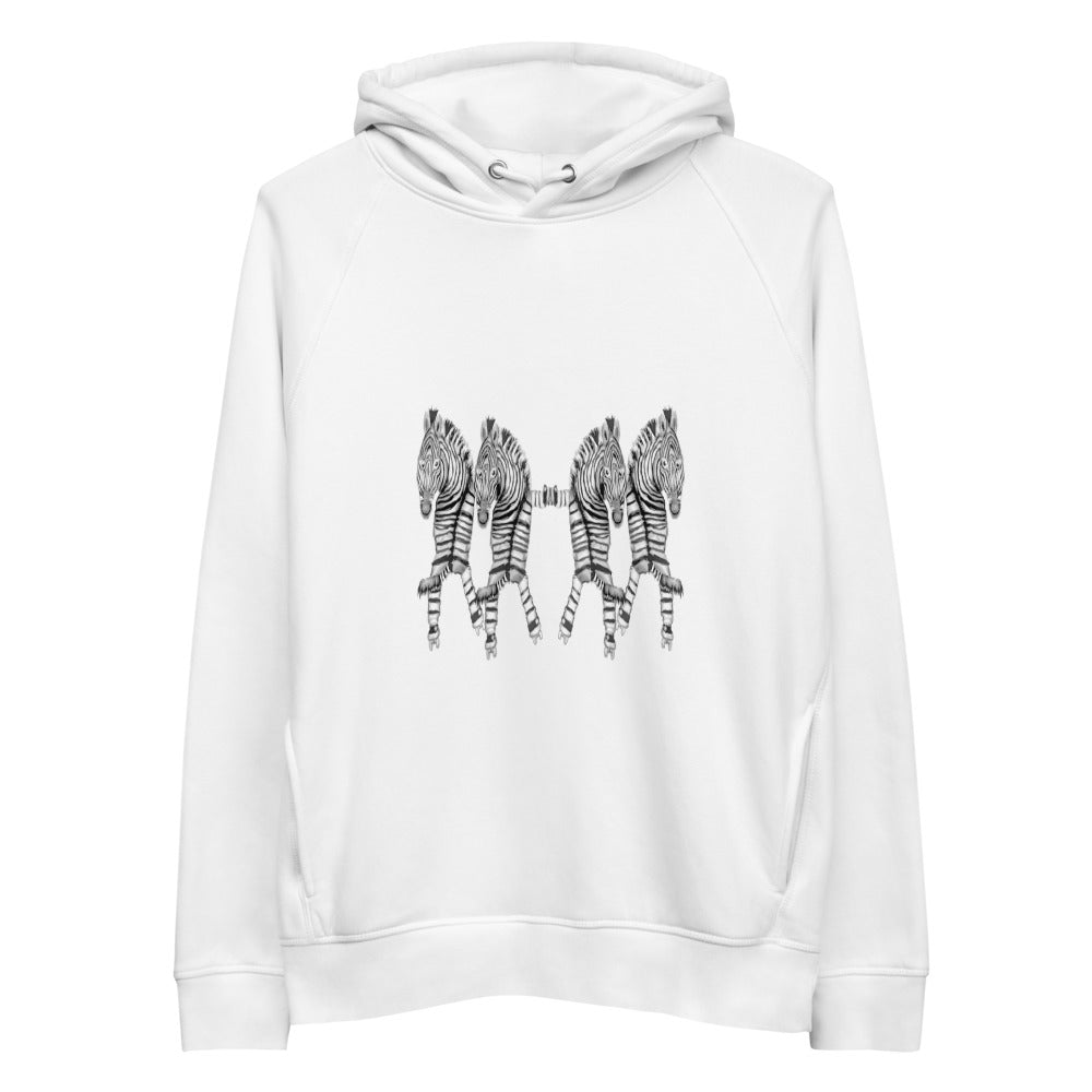 Rollerskating zebras sustainable vegan hoodie in white