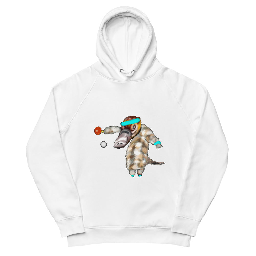 Ping pong platypus sustainable vegan hoodie in white