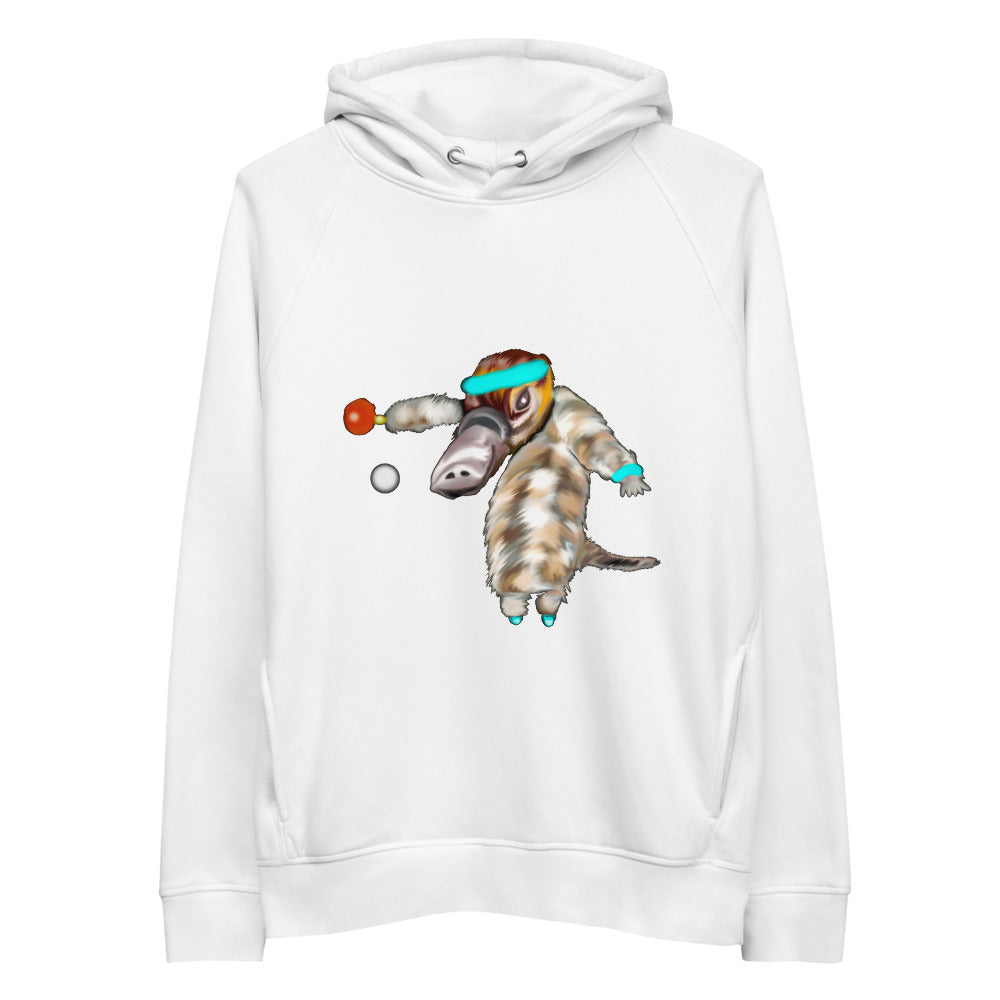 Ping pong platypus sustainable vegan hoodie in white