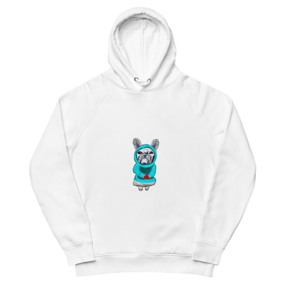 French Bullldog gamer sustainable vegan hoodie in white