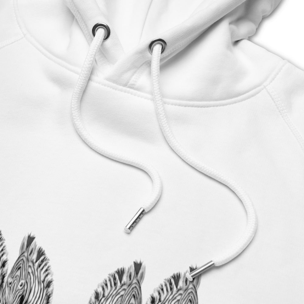 Rollerskating zebras sustainable vegan hoodie in detail