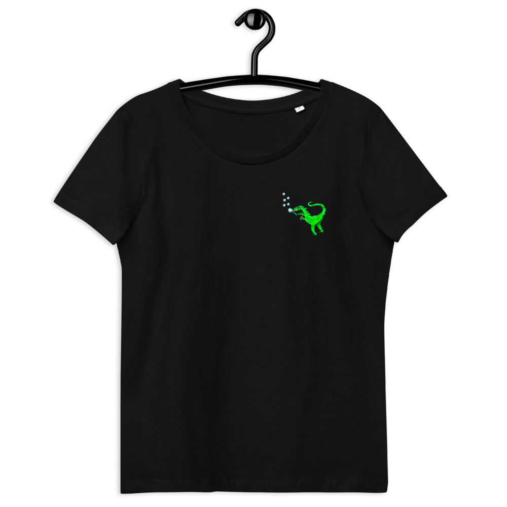 women's black organic cotton top on a hanger