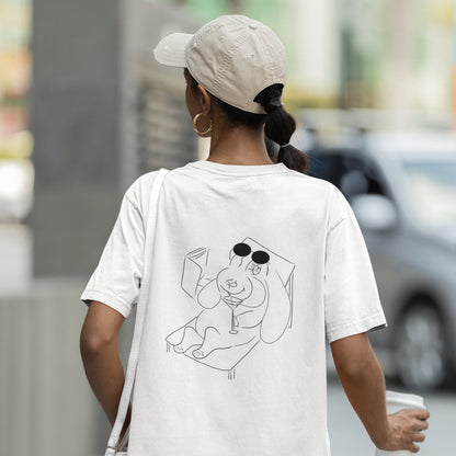 Bunny hop and sip  | 100% Organic Cotton T Shirt worn by a woman