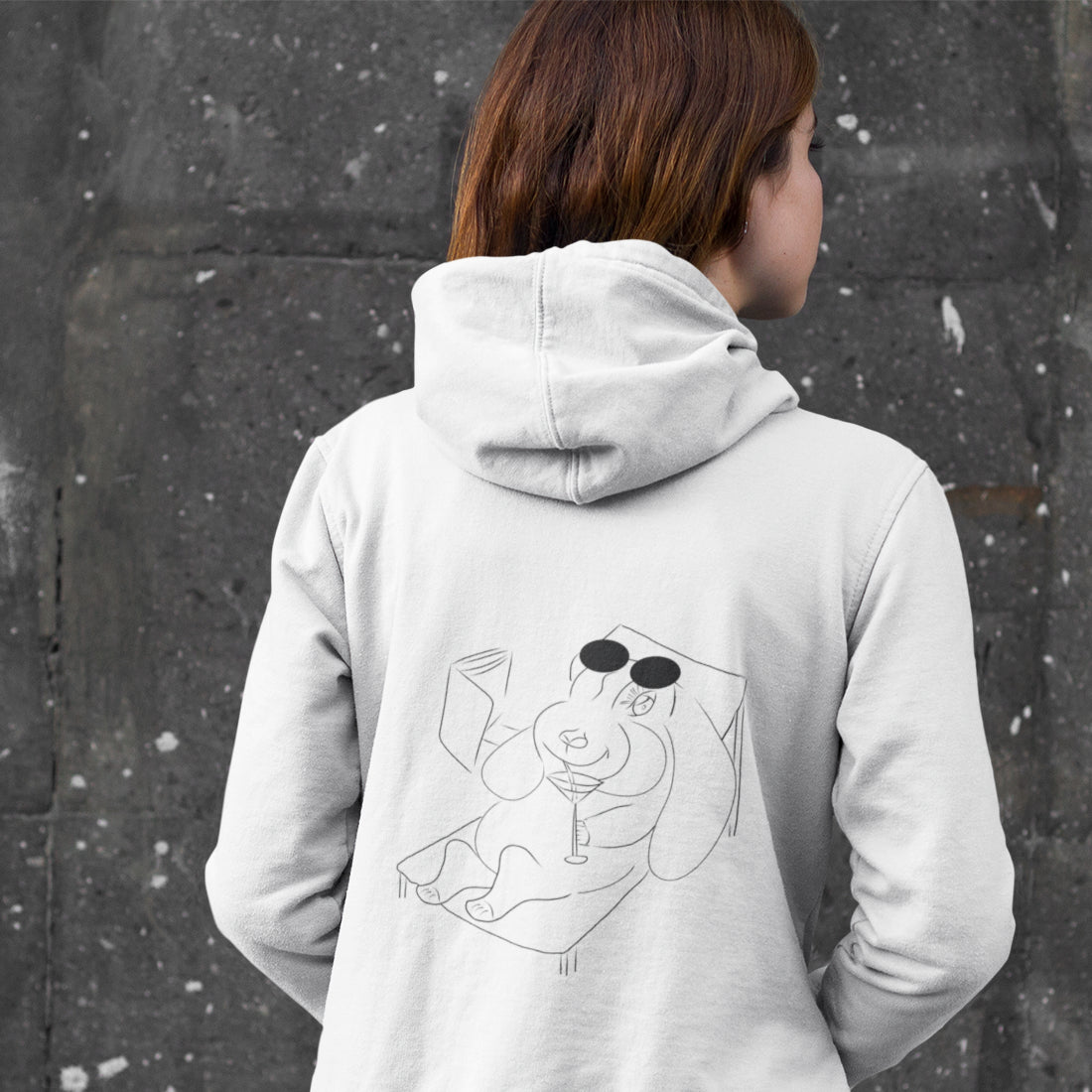 Bunny Hop and Sip | Sustainable Hoodie worn by a woman