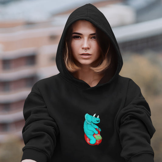 Dinosaur Triceratops | Sustainable Hoodie worn by a woman