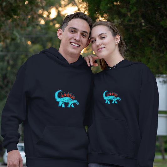 Dinosaur Stegosaurus | Sustainable Hoodie One Pouch worn by couple