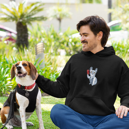 Dog Philosopher | Sustainable Hoodie worn by a man sat by a dog