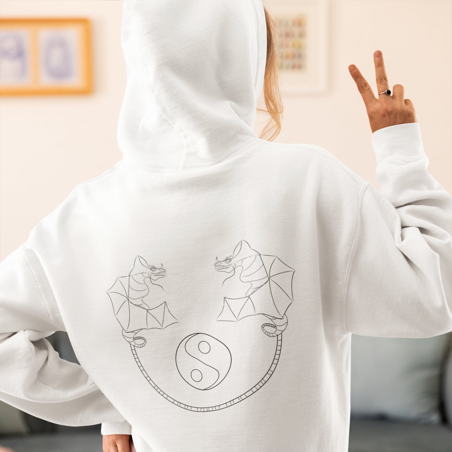 Dragon Dance, Yin and Yang | Sustainable Hoodie worn by a woman