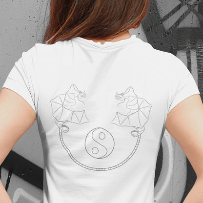 Dragon Dance, Yin and Yang | 100% Organic Cotton T Shirt worn by a woman