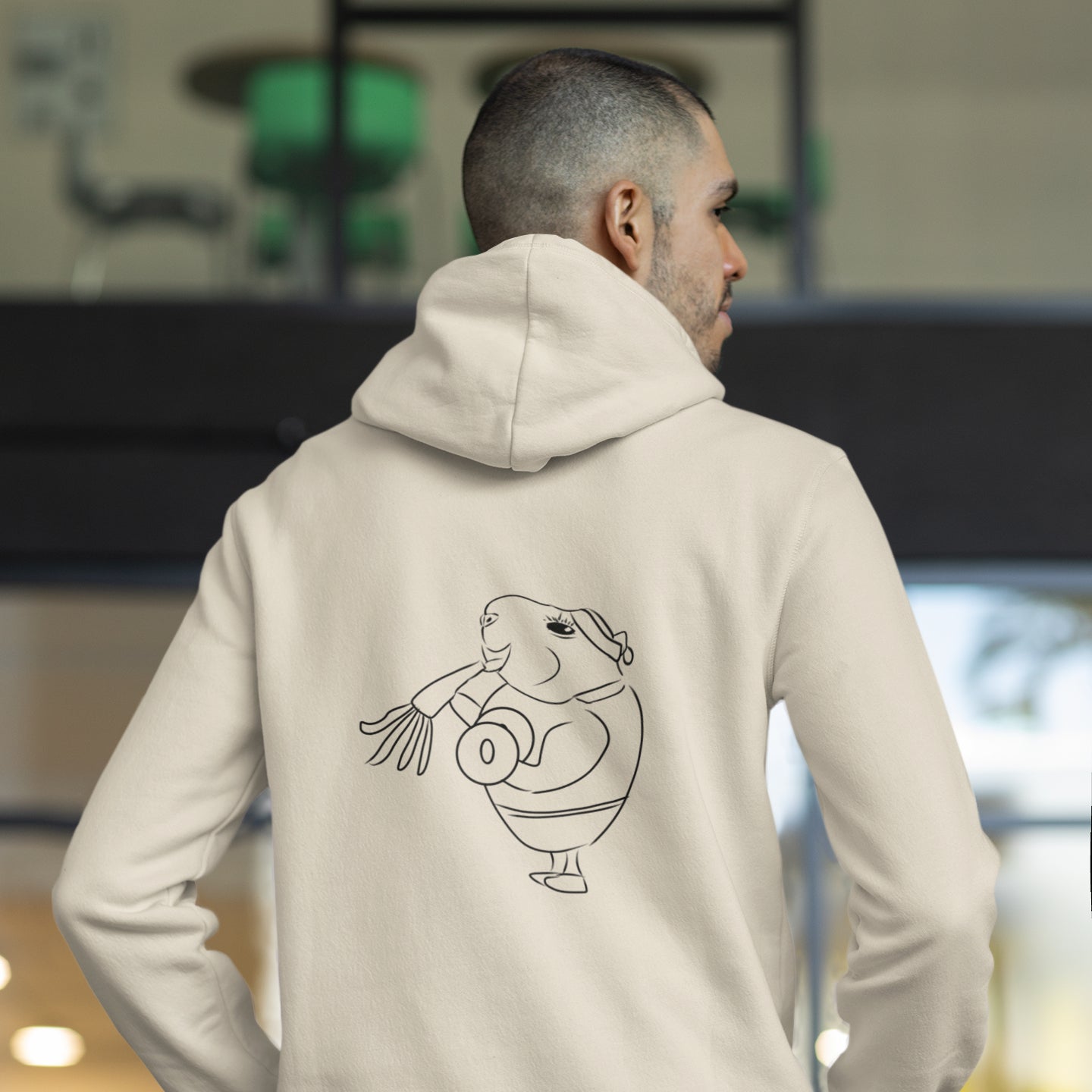 Guinea Pig Weight Lifter | Sustainable Hoodie worn by a man