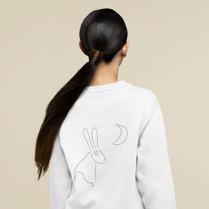 Hare Stares at the Moon | Vegan Jumper worn by a woman back view